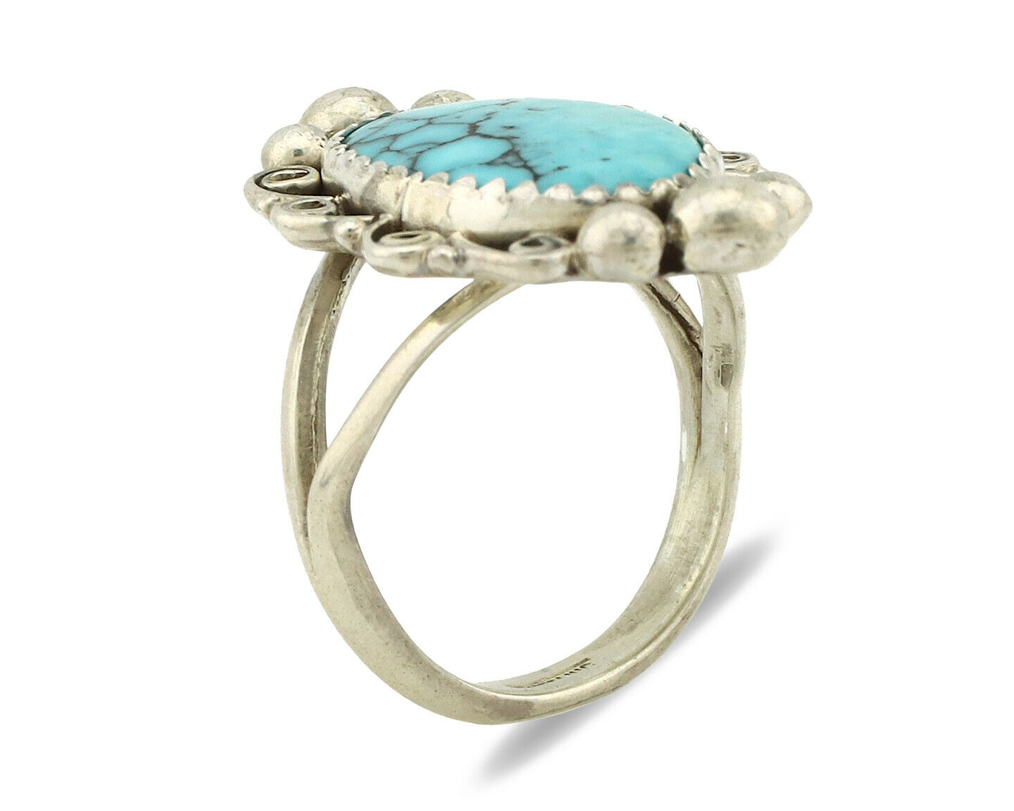 Navajo Ring .925 Silver Spiderweb Turquoise Native American Artist C.80's
