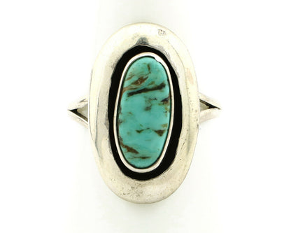 Navajo Shadow Box Ring .925 Silver Kingman Turquoise Signed M Montoya C80s