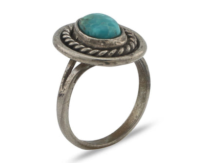 Navajo Handmade Ring 925 Silver Kingman Turquoise Native Artist C.80's