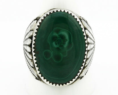 Navajo Ring .925 Silver Natural Malachite Signed Artist P Handmade C.80's