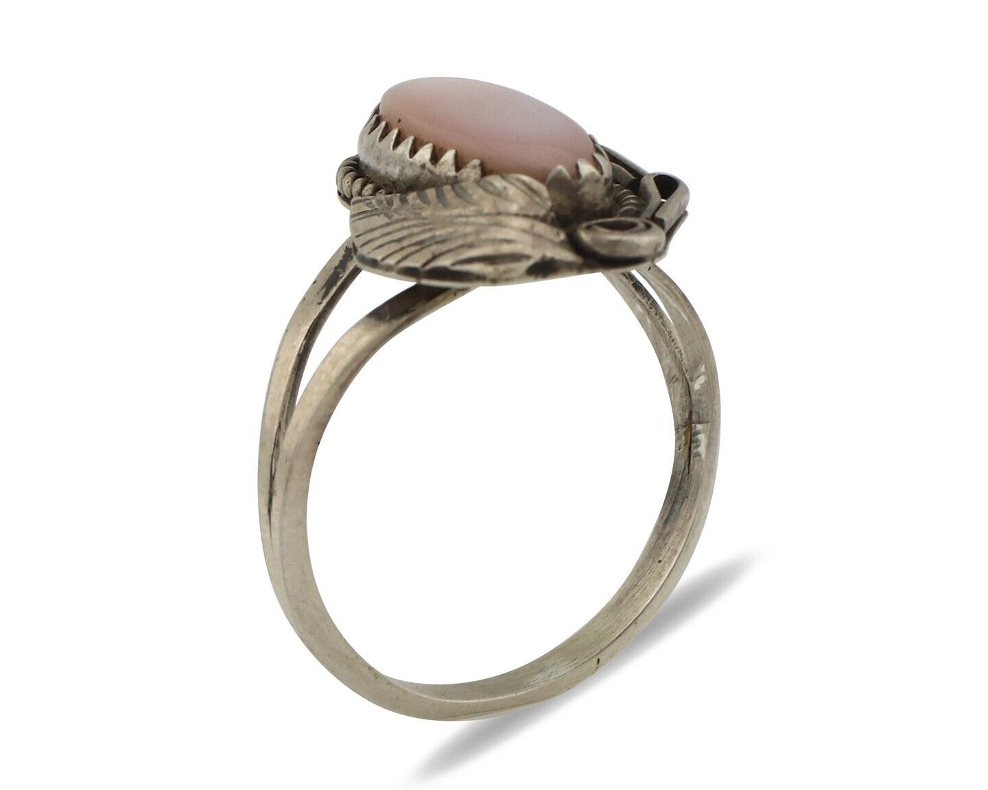 Navajo Ring .925 Silver Natural Pink Mussel Artist Signed Justin Morris C.80's