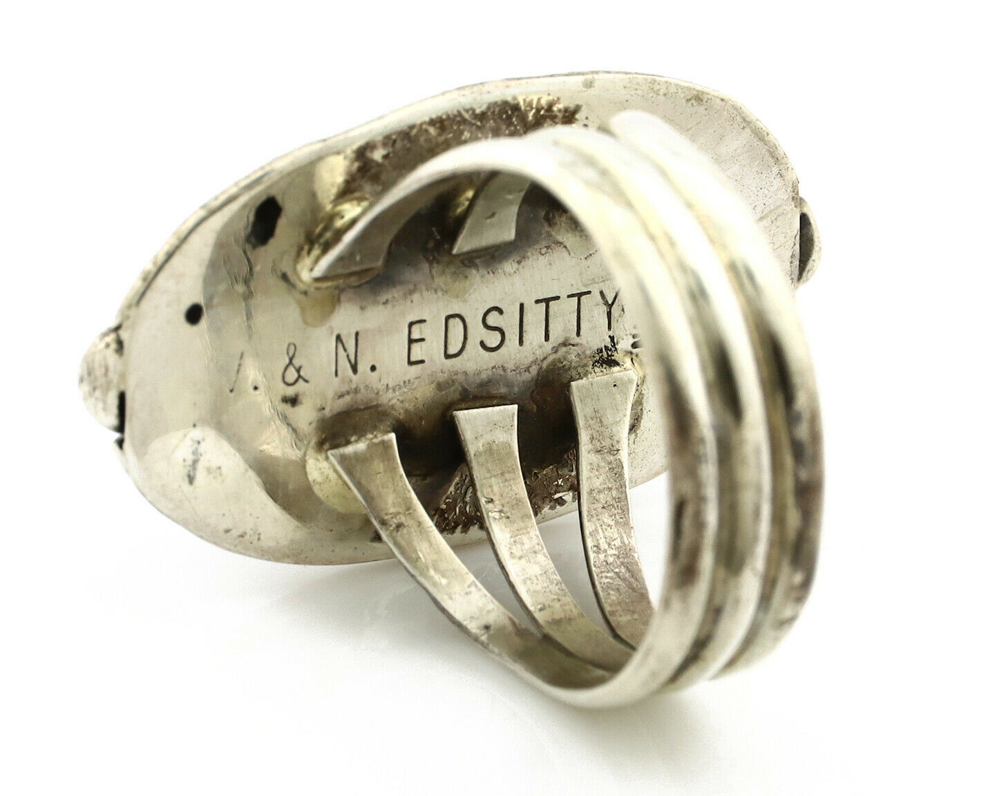 Navajo Ring .925 Silver Blue Turquoise Artist Signed V&N EDSITTY C.80's