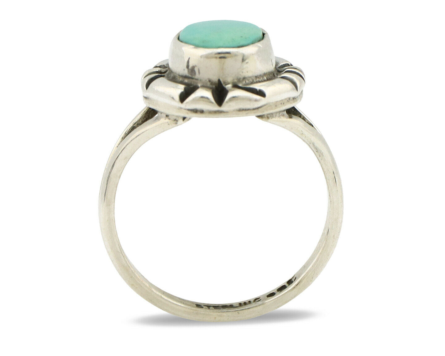 Navajo Ring .925 Silver Kingman Turquoise Artist Signed Gecko C.90's