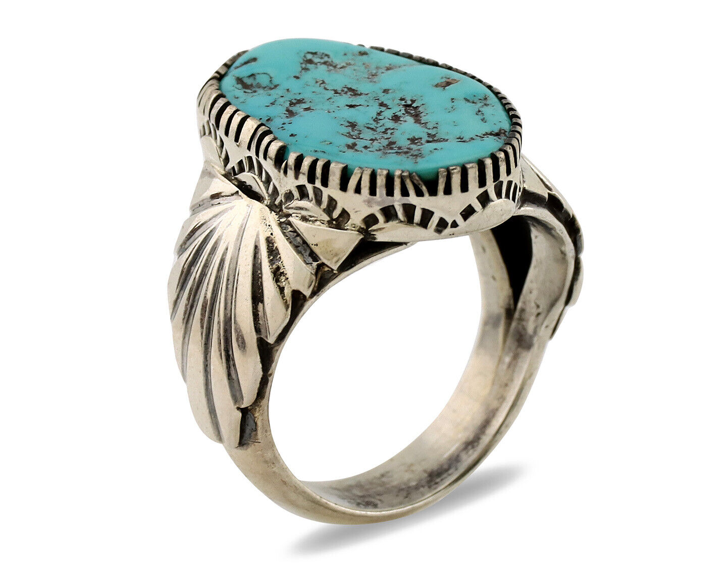 Navajo Ring .925 Silver Sleeping Beauty Turquoise Artist Signed DK C.80's