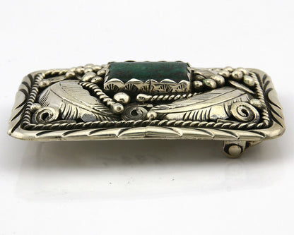 Navajo Belt Buckle .925 Silver Turquoise Native Artist Signed C Montoya C.80's
