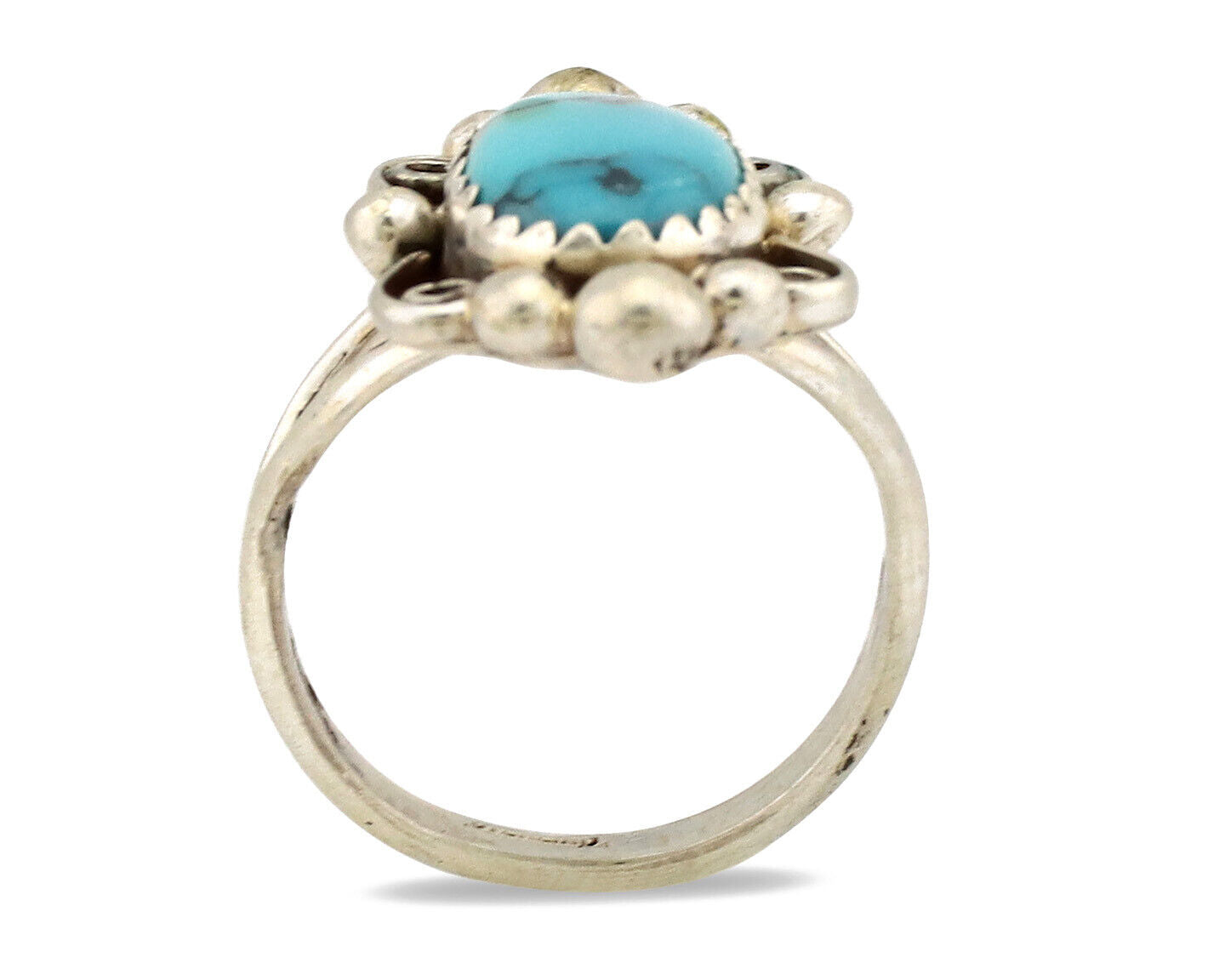 Navajo Ring .925 Silver Spiderweb Turquoise Native American Artist C.1980's