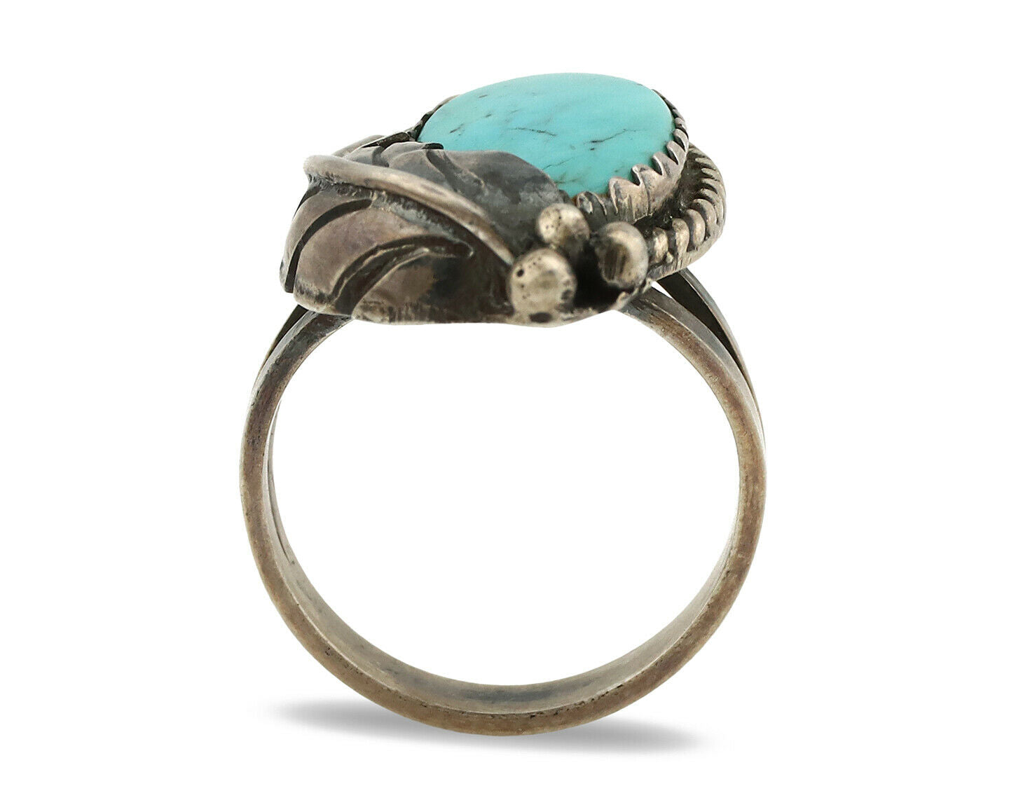 Navajo Ring .925 Silver Kingman Turquoise Native American Artist C.1980's
