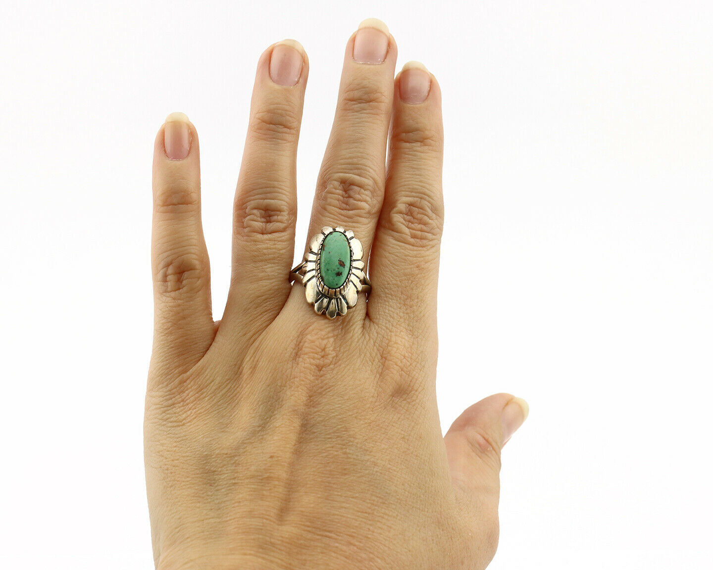 Navajo Ring .925 Silver Green Turquoise Artist Signed M Montoya C.80's