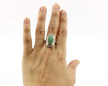 Navajo Ring .925 Silver Green Turquoise Artist Signed M Montoya C.80's