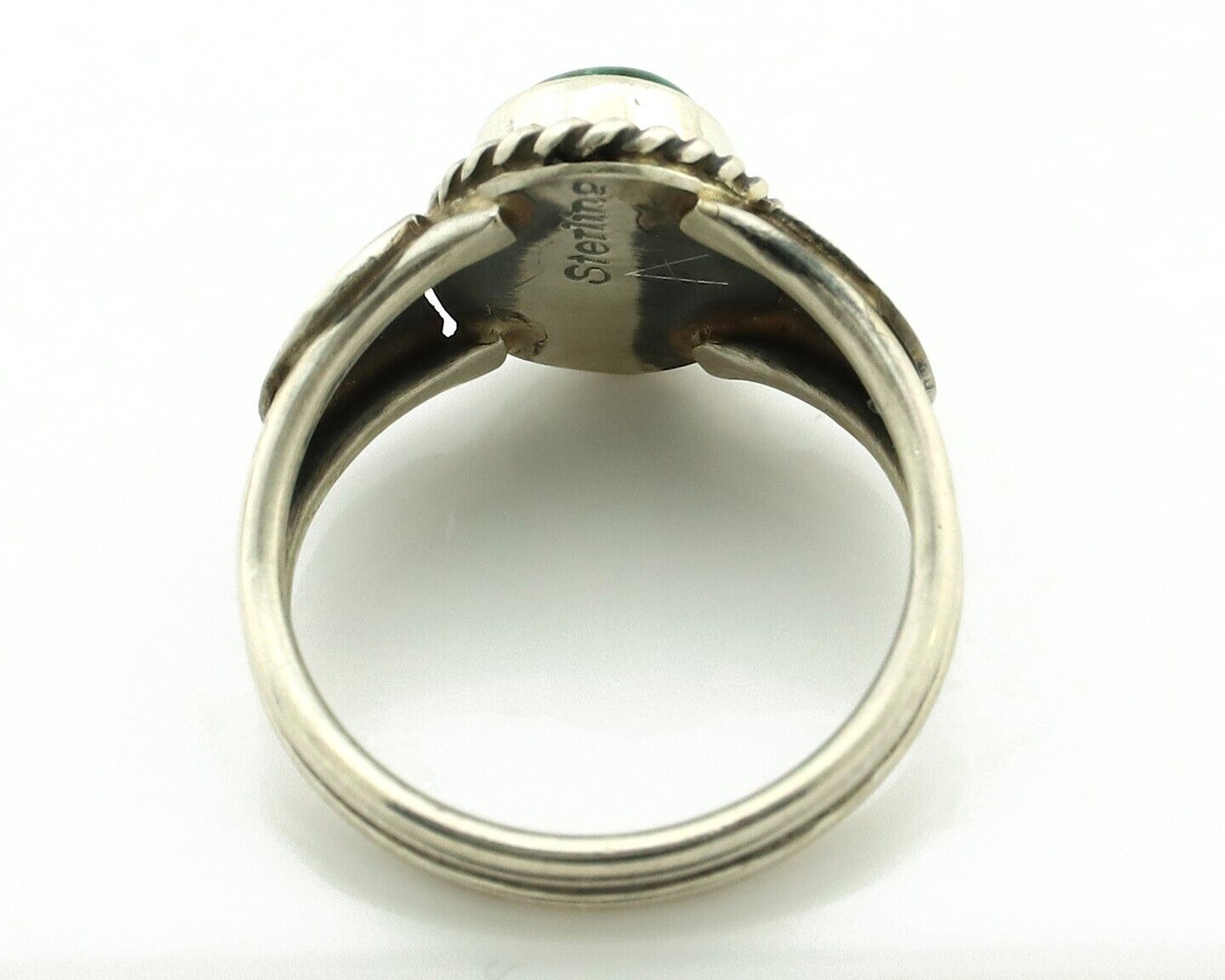 Navajo Ring 925 Silver Natural Mined Malachite Native American Artist C.80's