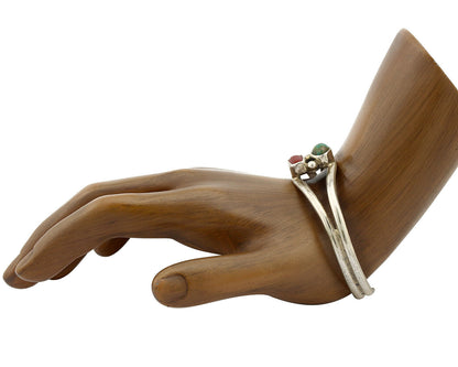 Navajo Bracelet .925 Silver Turquoise & Coral Artist Native American C.1980's