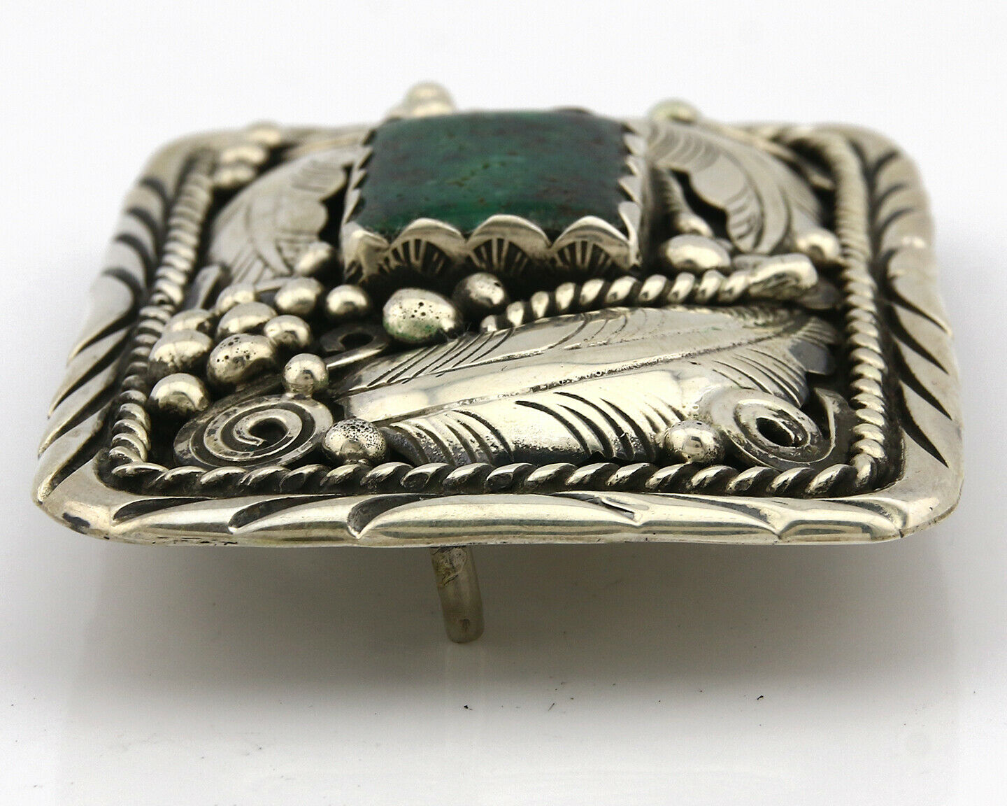 Navajo Belt Buckle .925 Silver Turquoise Native Artist Signed C Montoya C.80's