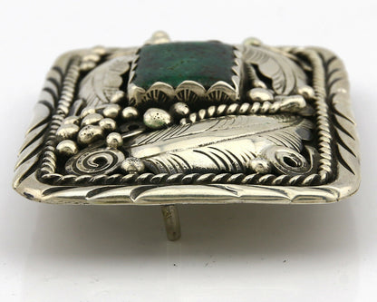 Navajo Belt Buckle .925 Silver Turquoise Native Artist Signed C Montoya C.80's