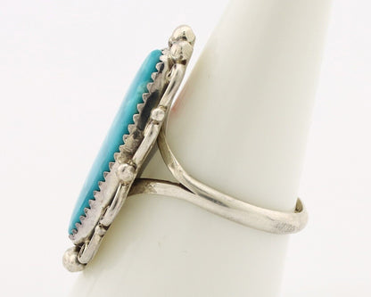 Navajo Ring 925 Silver Blue Gem Turquoise Artist Signed TALHAT C.80's