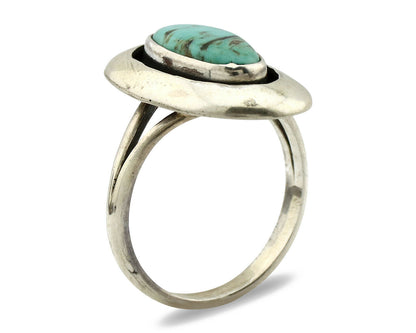 Navajo Shadow Box Ring .925 Silver Kingman Turquoise Signed M Montoya C80s