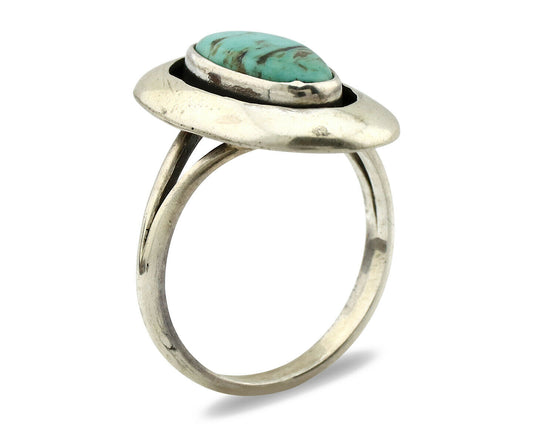 Navajo Shadow Box Ring .925 Silver Kingman Turquoise Signed M Montoya C80s