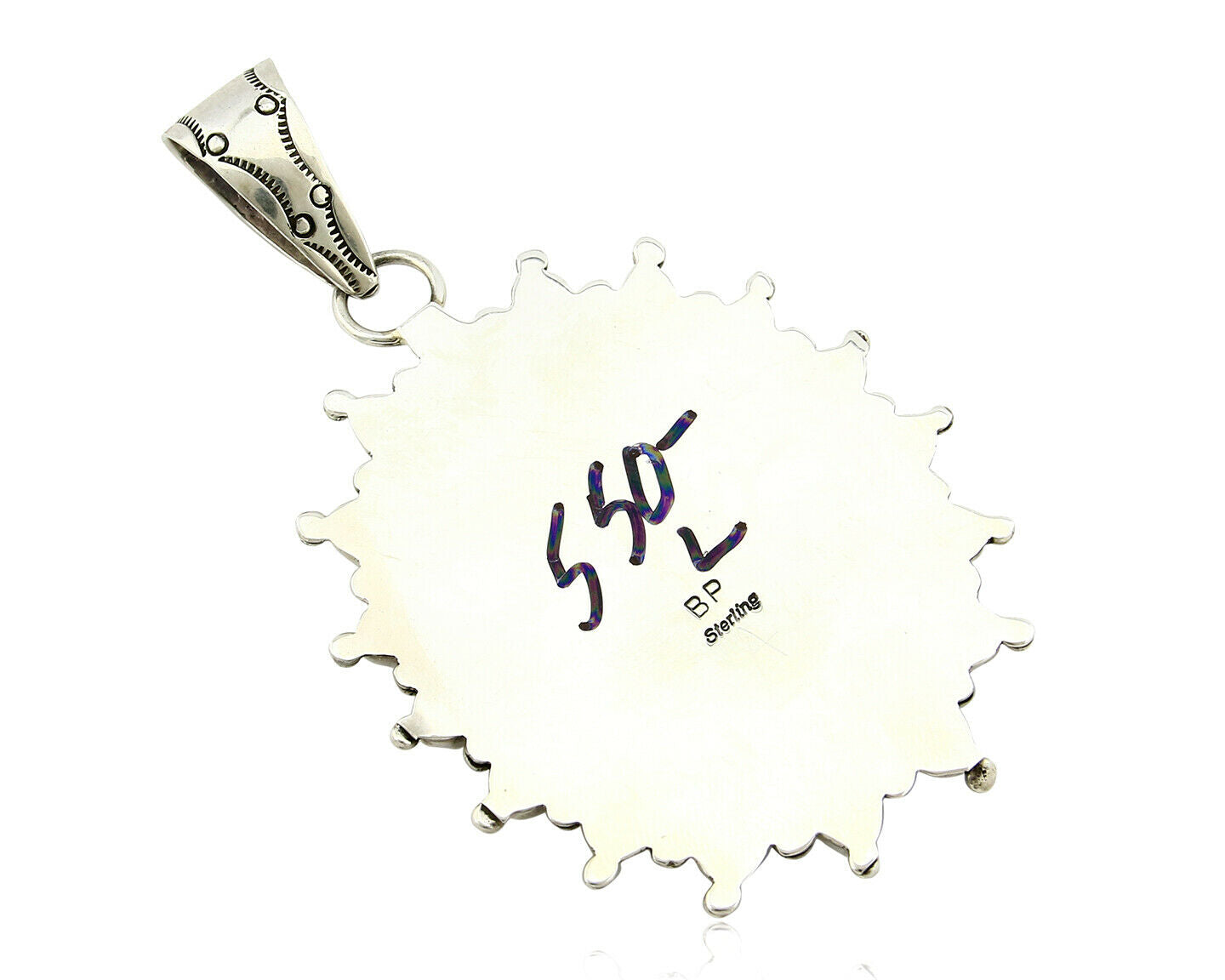 Navajo Pendant .925 Silver Natural Turquoise & Garnet Signed Artist BP C.80's