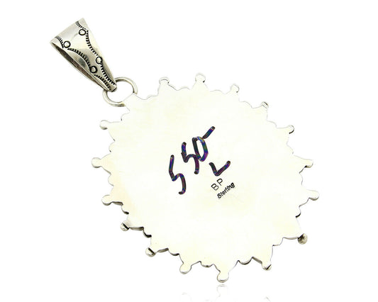 Navajo Pendant .925 Silver Natural Turquoise & Garnet Signed Artist BP C.80's