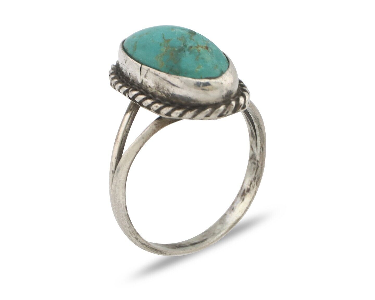 Navajo Handmade Ring 925 Silver Kingman Turquoise Signed M Montoya C.80's