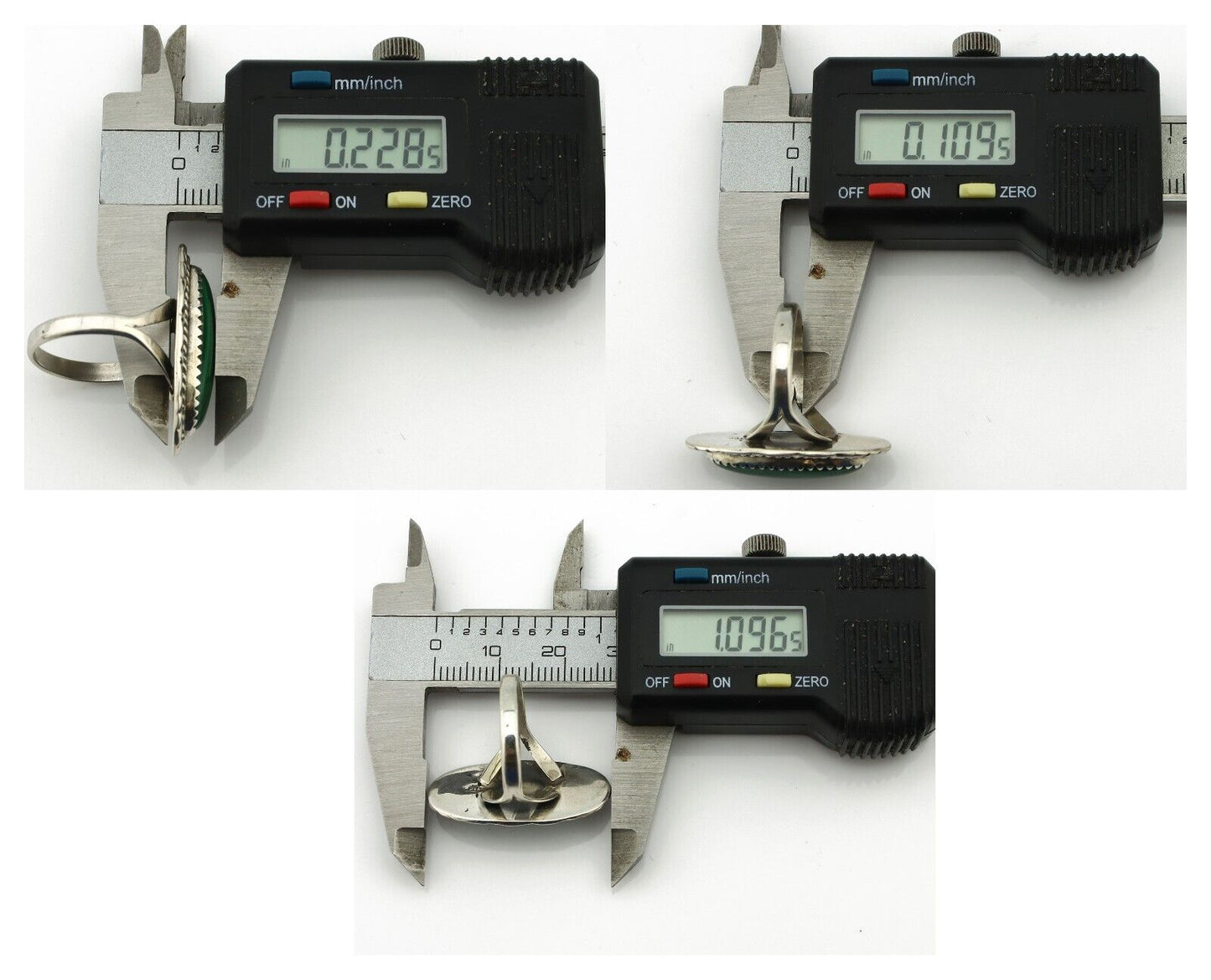 Navajo Ring 925 Silver Natural Green Malachite Signed Justin Morris C.80's