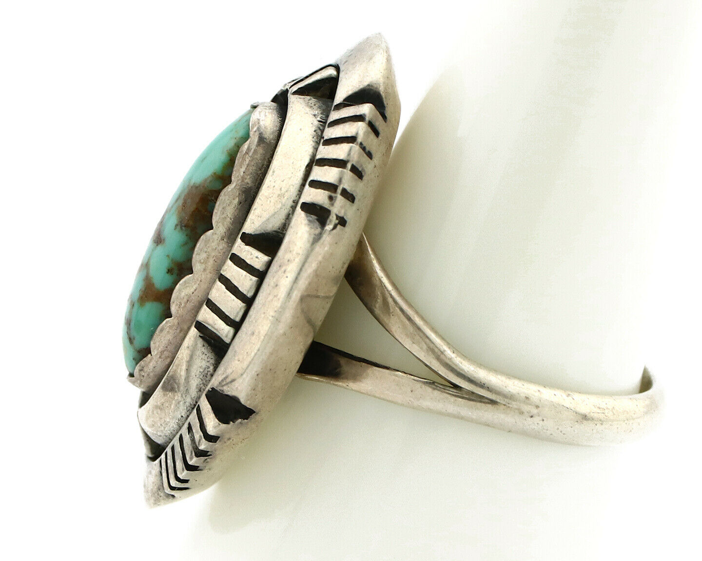 Navajo Ring .925 Silver Spiderweb Turquoise Artist Signed L. M. Nez C80s