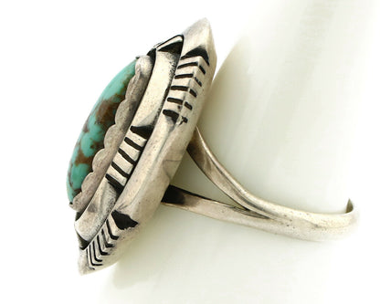 Navajo Ring .925 Silver Spiderweb Turquoise Artist Signed L. M. Nez C80s