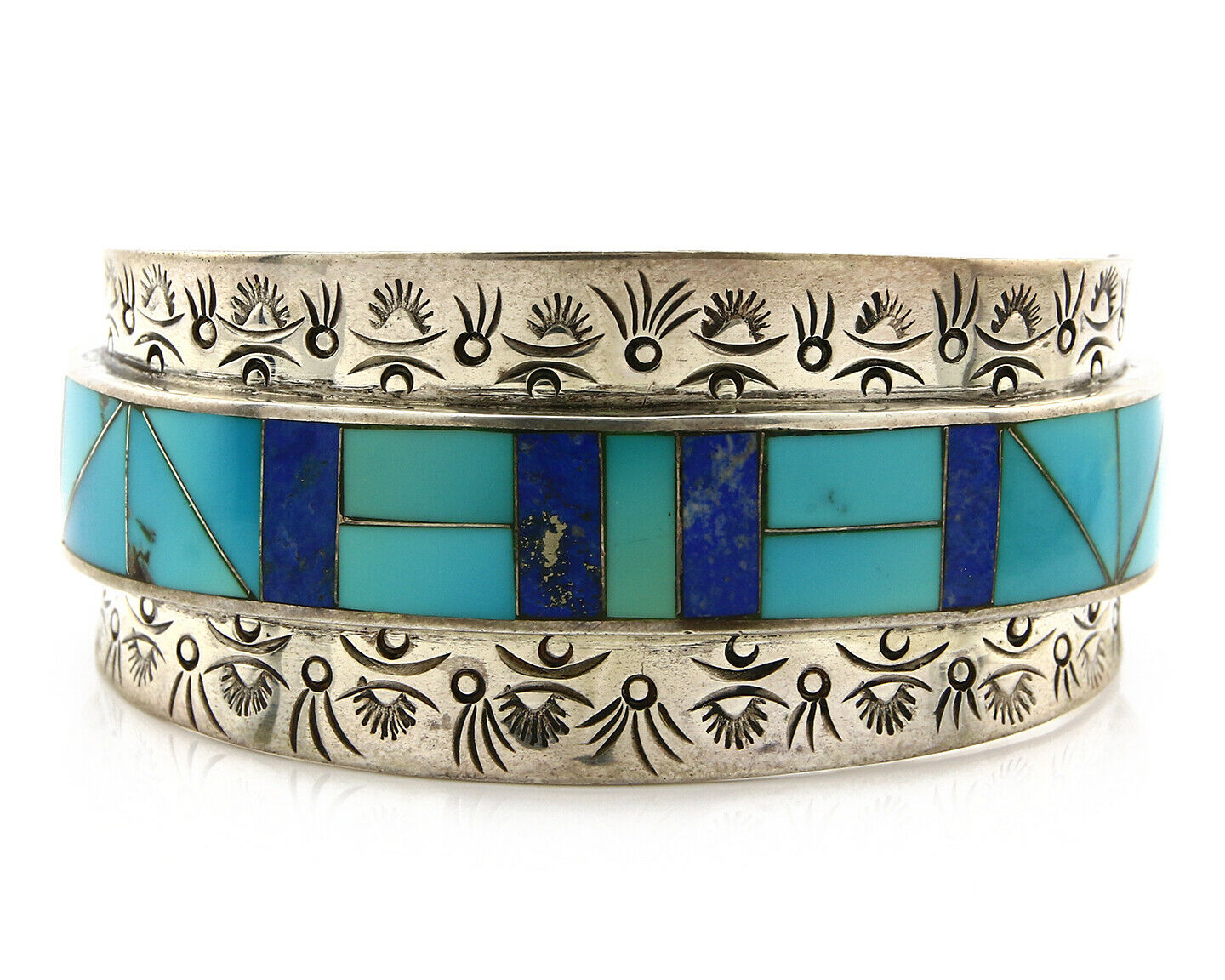 Navajo Bracelet .925 Silver Lapis Turquoise Native Artist C.80's