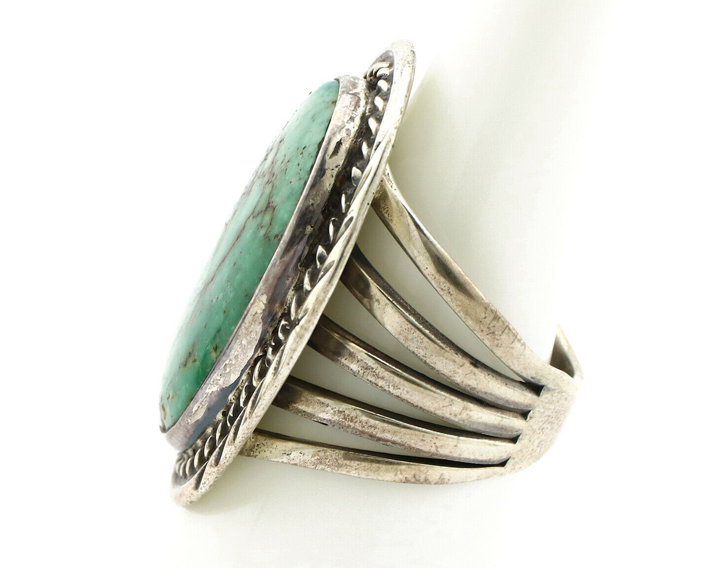 Navajo Shield Ring .925 Silver Kingman Turquoise Native American Artist C.80's