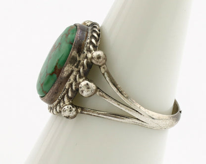 Navajo Ring .925 Silver Natural Green Turquoise Artist Signed R C.80's