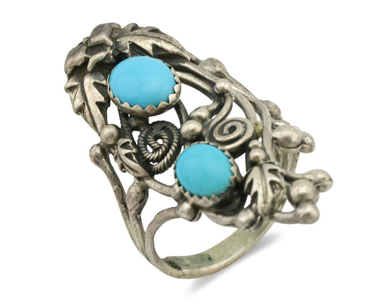 Navajo Ring .925 Silver Sleeping Beauty Turquoise Signed Prairie Fire C.80's