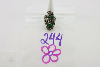 Navajo Ring .925 Silver Green Southwest Turquoise Signed Prairie Fire C.80's