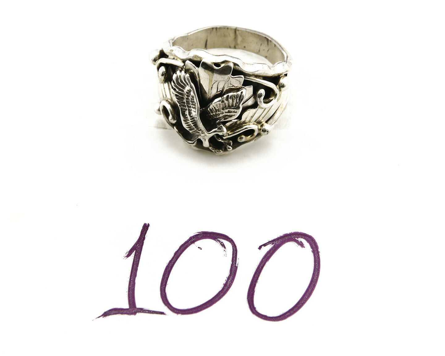 Navajo Eagle Ring .925 SOLID Silver Handmade Signed Artist S Circa 1980's