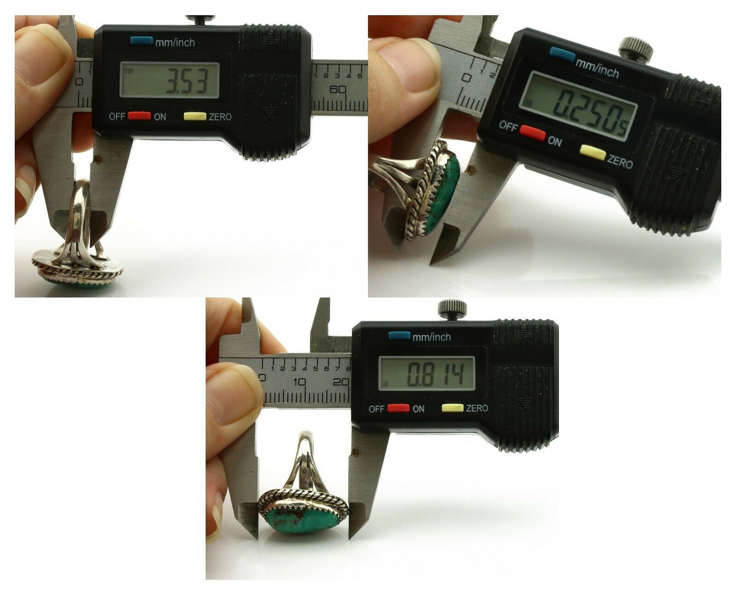 Navajo Ring .925 Silver Kingman Turquoise Native American Artist C.1980's