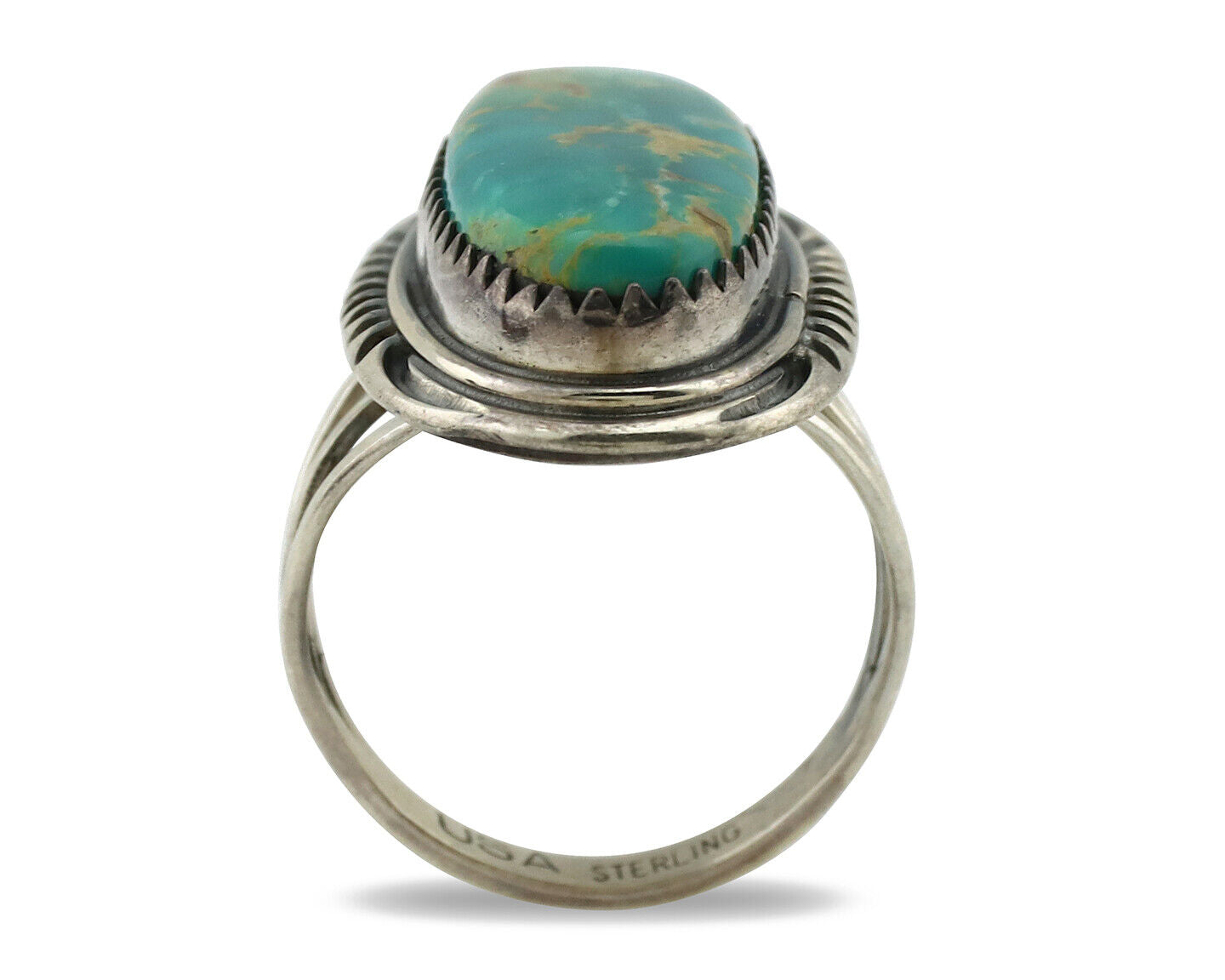 Navajo Ring 925 Silver Natural Blue Turquoise Artist Signed USA C.80's