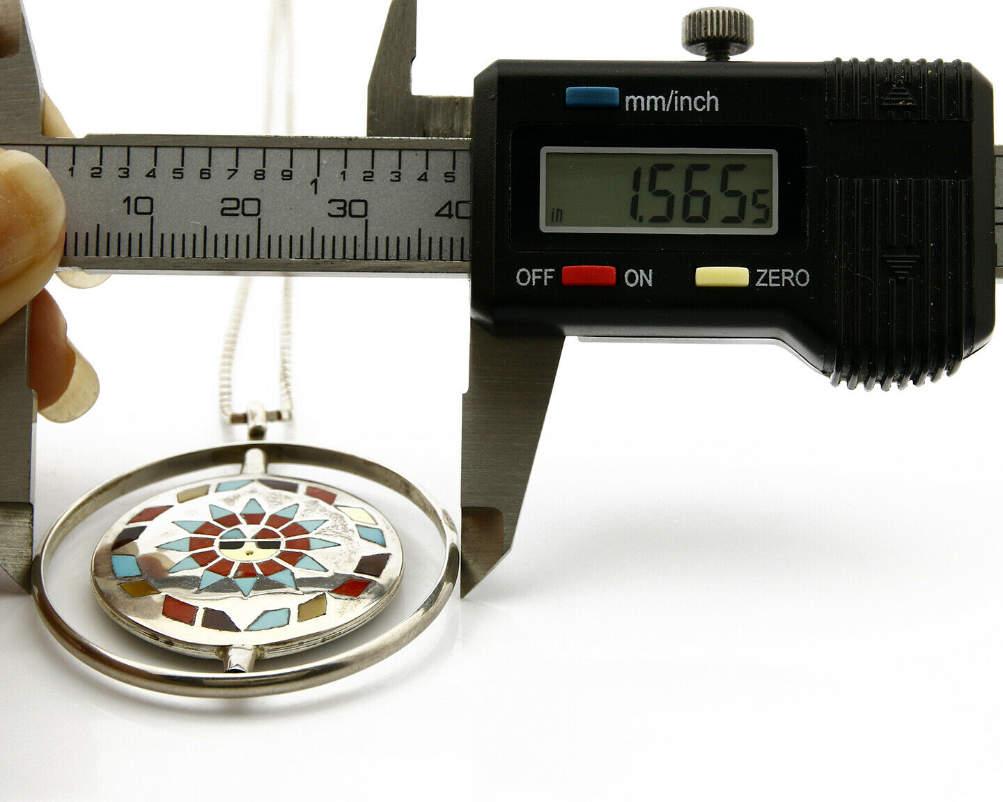 Women's Navajo Spinner Pendant .925 Silver & Inlaid Gemstone Necklace