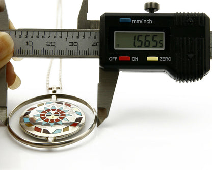 Women's Navajo Spinner Pendant .925 Silver & Inlaid Gemstone Necklace