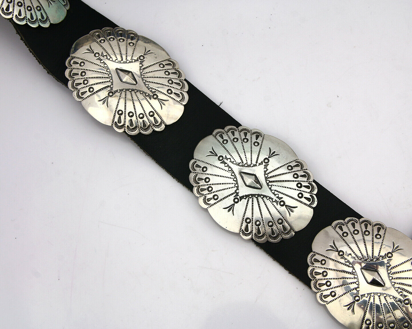 Navajo Concho Belt .925 Silver Hand Stamped Artist BB C.80's