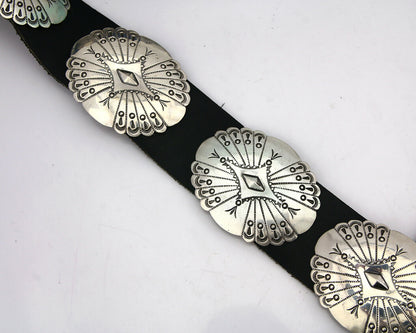 Navajo Concho Belt .925 Silver Hand Stamped Artist BB C.80's