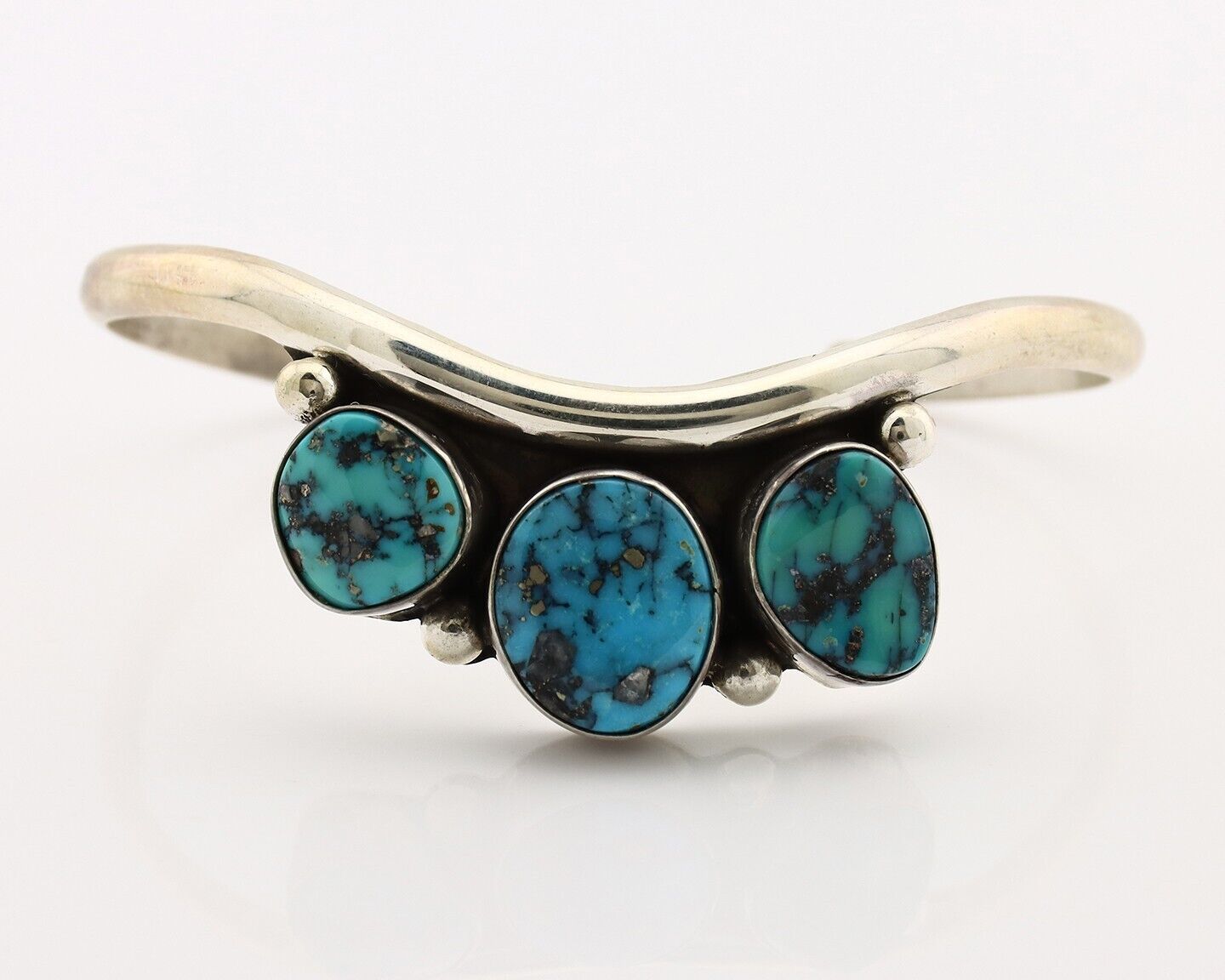Navajo Bracelet 925 Silver Blue Morenci Turquoise Artist Signed E SANDAVOL C80s