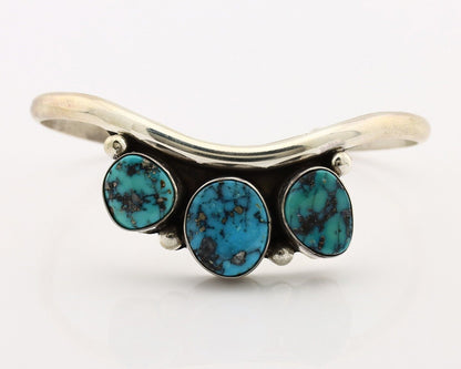 Navajo Bracelet 925 Silver Blue Morenci Turquoise Artist Signed E SANDAVOL C80s