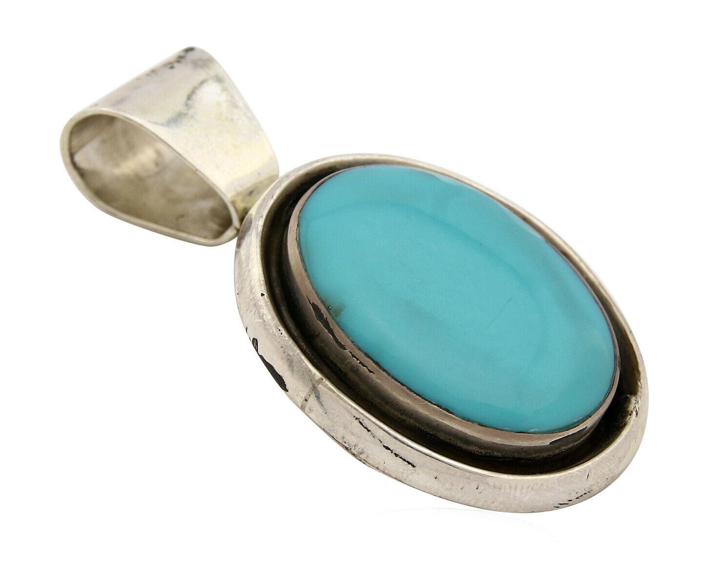 Navajo Pendant .925 Silver Blue Southwest Turquoise Signed Artist V C.80's