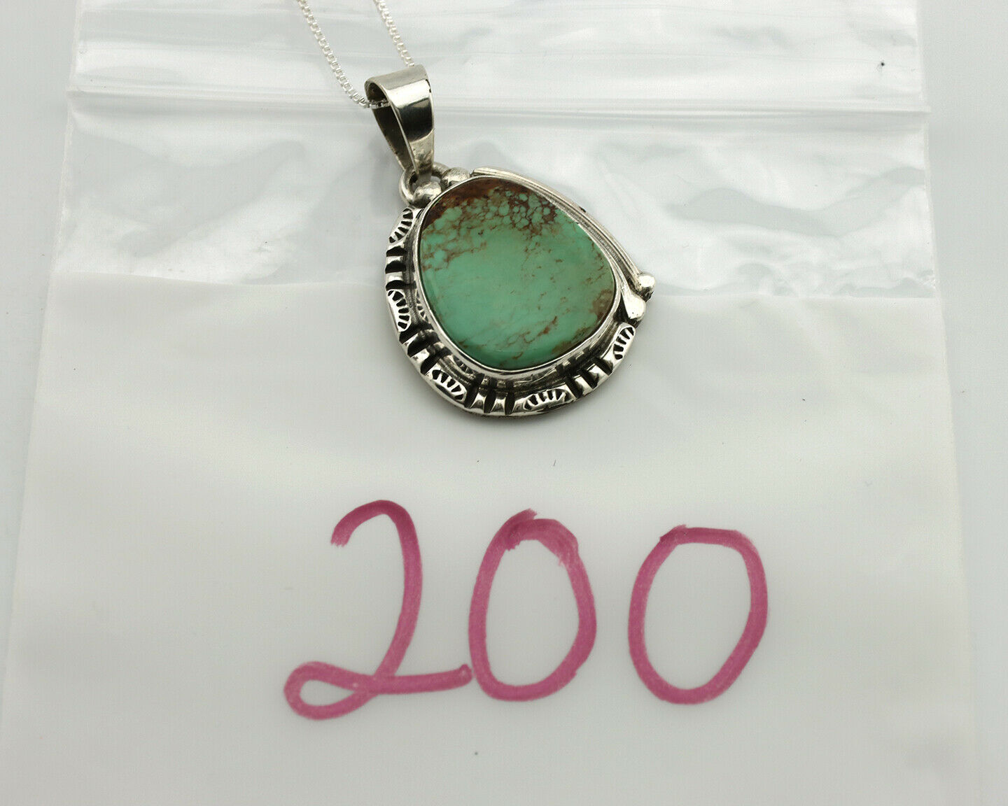 Navajo Necklace .925 Silver Kingman Turquoise Signed Tepee C.1980's