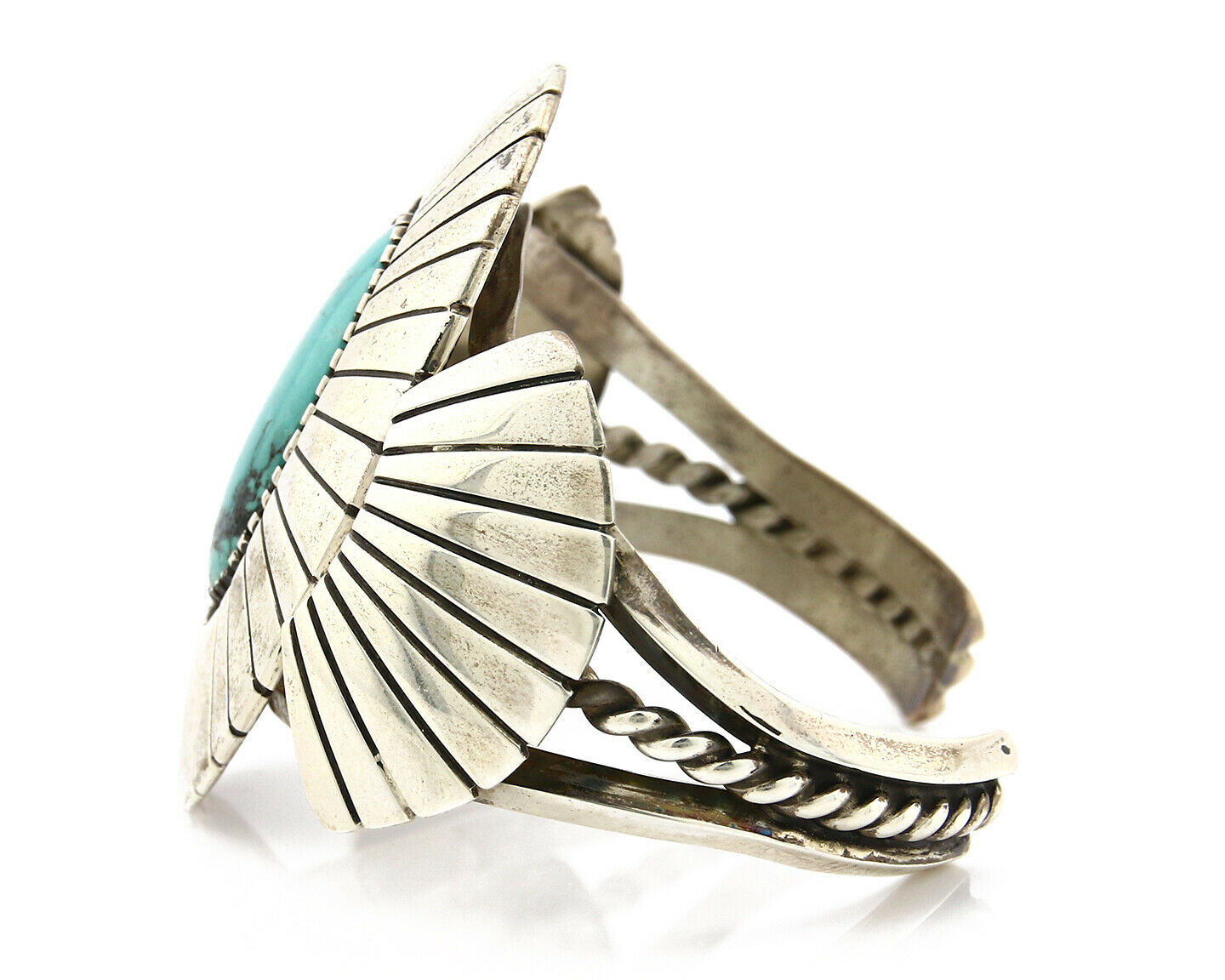 Navajo Bracelet .925 Silver Turquoise Mountain Signed K. Lewis C.80's