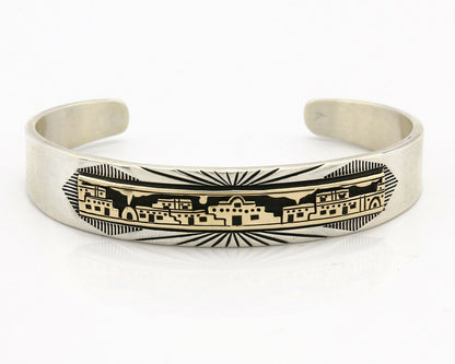 Navajo Bracelet .925 Silver SOLID 14k Yellow Gold Signed MM Rogers & EG C80-90s