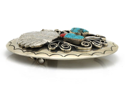 Navajo Chief Belt Buckle Nicle Silver Gemstone Handmade Native American C.80's