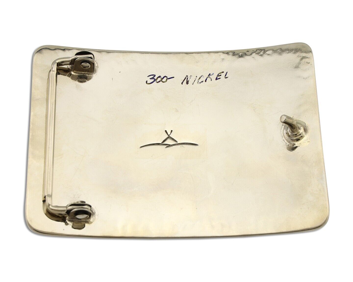 Men Navajo Belt Buckle 999 Nickel Onyx Artist Signed Teepee Handmade