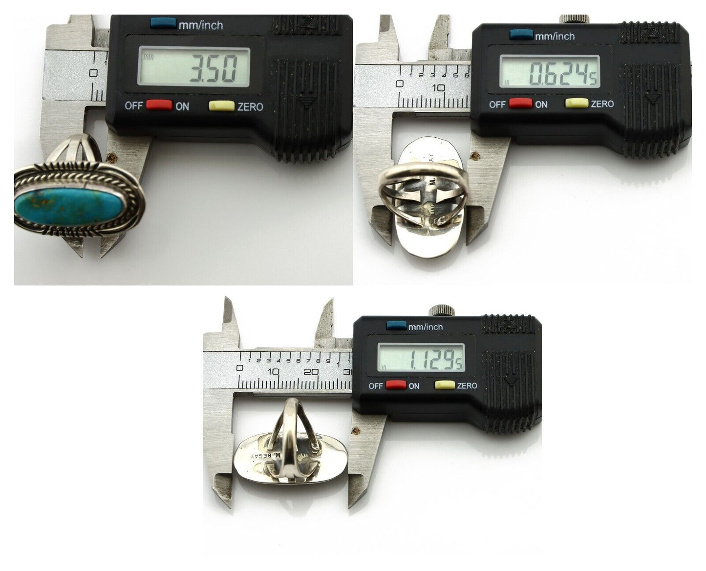Navajo Ring 925 Silver Turquoise Mountain Artist Signed M Begay C.80's