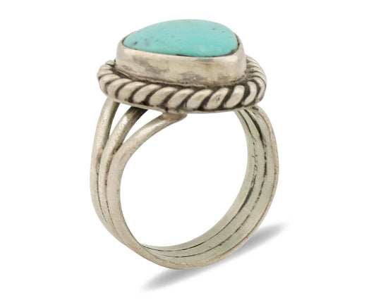 Navajo Ring .925 Silver Natural Kingman Turquoise Native American Artist C.80's