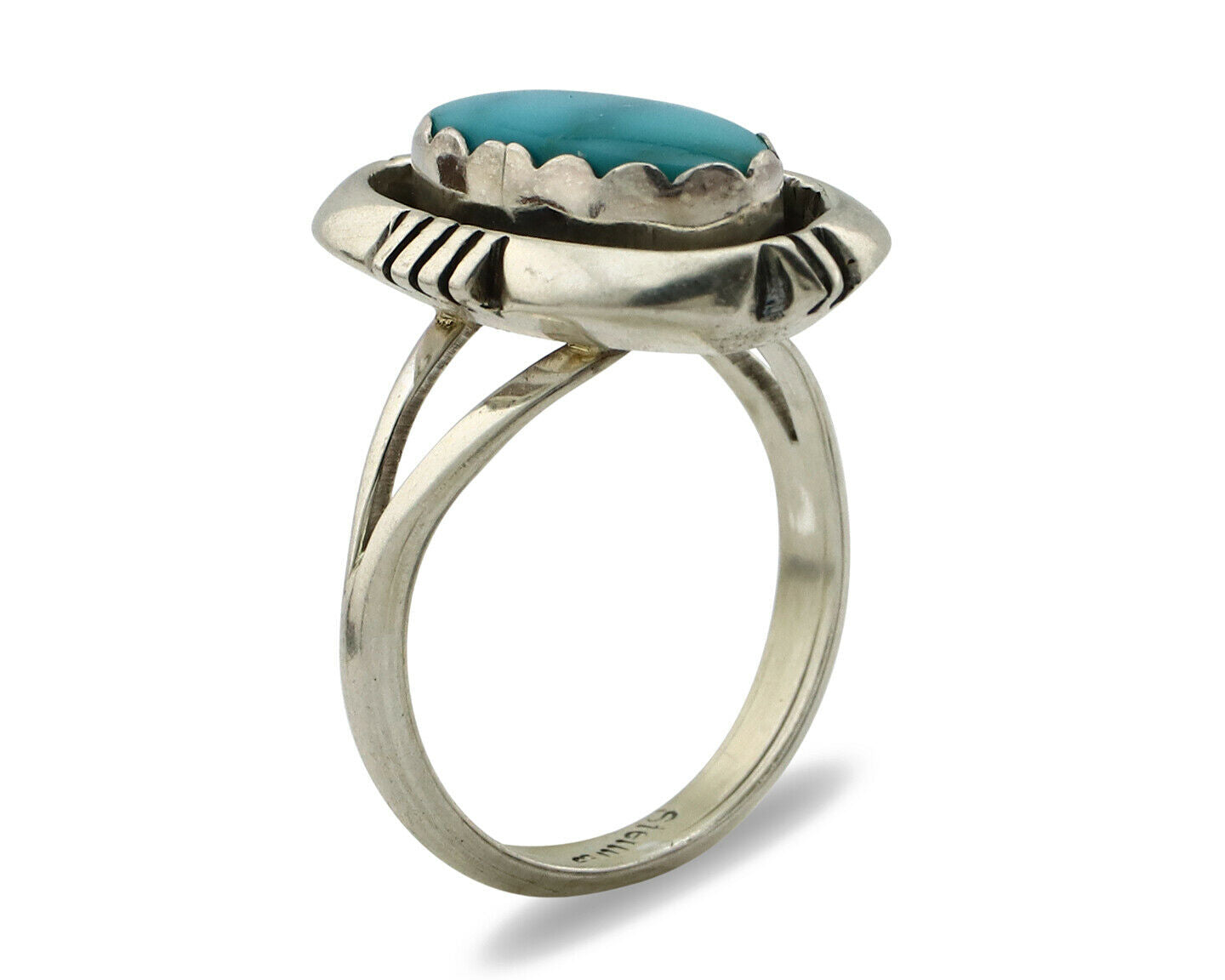 Navajo Ring .925 Silver Blue Gem Turquoise Handmade Native American Artist C80s