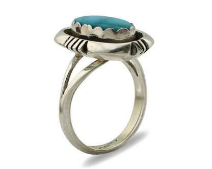 Navajo Ring .925 Silver Blue Gem Turquoise Handmade Native American Artist C80s